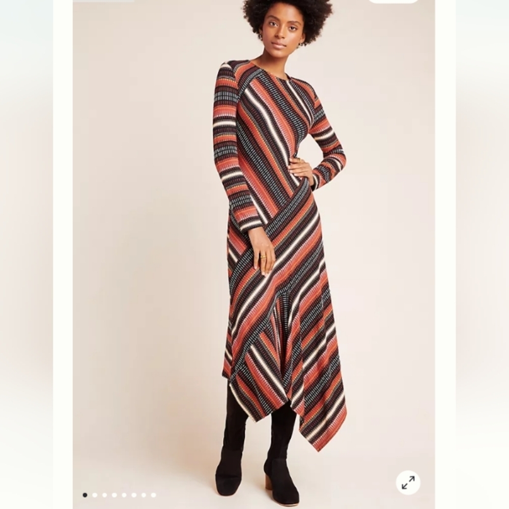Maeve Anthropologie Parkside Knit Maxi Dress‎ Long Sleeve Asymmetrical Hem Large